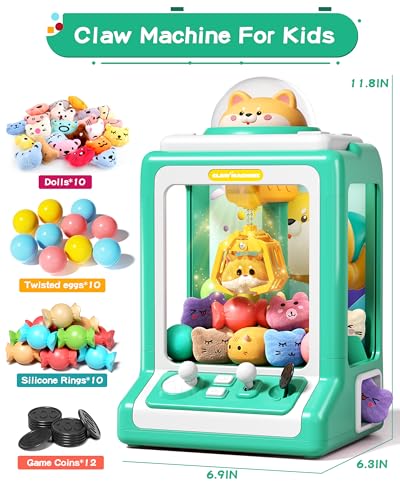 Claw Machine for Kids, Mini Vending With Game Coins & Music, Prize Dispenser Toys for Girls and Boys, Electronic Claw Game for Party Birthdays, Includes 30 Mini Toys (Doggy Green) - style: Doggy Green