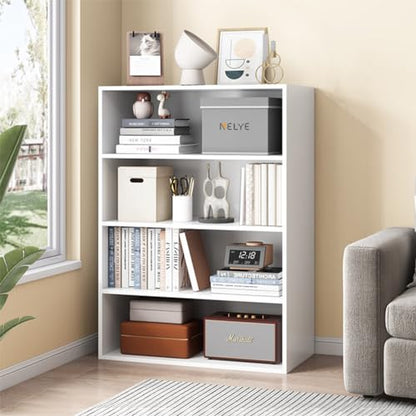 NELYE Basic Open Shelf Bookcase - 4-Tier Wooden Cube Storage Shelves Split Bookshelf, White - color: White, size: 4-Tier