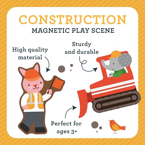 Petit Collage Magnetic Play Scene, Construction Site – Magnetic Game Board with Mix and Match Magnetic Animal Friends, Ideal for Ages 3+ – Includes 2 Scenes and 40 Magnet Pieces - color: Multicolor