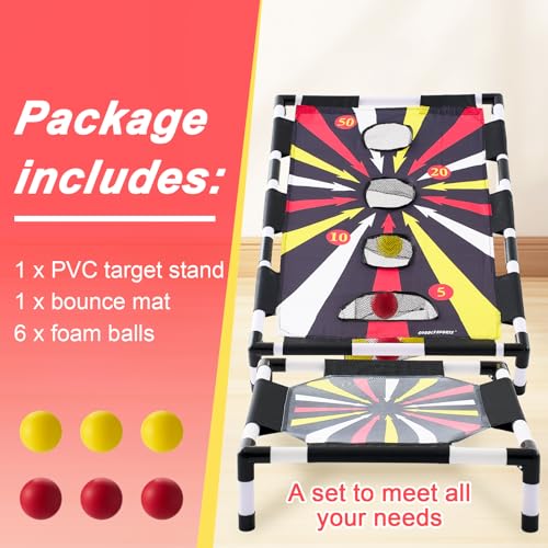 Seenelling Toss and Bounce Game Set Spring Toss Bounce Ball Game Include 6 Foam Bouncy Balls,1 Scoring Target, and 1 Scoring Target for Boys Girls Adults
