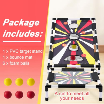 Seenelling Toss and Bounce Game Set Spring Toss Bounce Ball Game Include 6 Foam Bouncy Balls,1 Scoring Target, and 1 Scoring Target for Boys Girls Adults