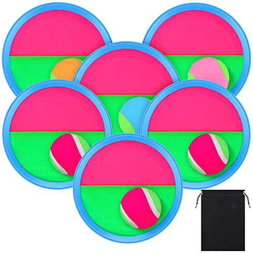 Aneco Toss and Catch Paddle Game Set Disc Paddles and Toss Ball Sport Game with Storage Bag, 6 Paddles and 6 Balls - color: Light Blue