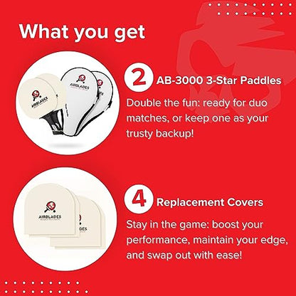 Professional Ping Pong Paddle with Hard Carry Case | Pro Table Tennis Racket | Table Tennis Paddle with Ergonomic Handle | 5 Blades of Wood with Premium Rubber and Sponge by AirBlades | Hard Carry Case - style: 3 Star Twin Pack