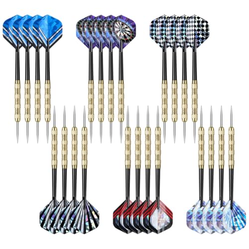 Accmor Metal Tip Darts, Steel Tip Darts, 14 Grams Professional Metal Darts, Darts Metal Tip Set, Metal Darts for Dartboard - color: Laser Colorful-Gold, style: 24 pack