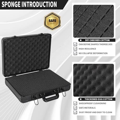 17 InchCarrying Case With Customizable Pre-Diced Foam, Aluminum Case, Aluminum Alloy Sturdy Build, Storage Case for Microphone, Equipment, Camera, Tools, Recorder, etc - size: 17.1x12.6x4.3 Inch