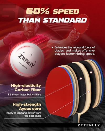 Ping Pong Paddle with Carbon Technology | Performance-Series,7-ply Finest Blade, Expert Speed/Edge/Balance, Thicker Protector Case | Table Tennis Racket for Professional - color: 1-Pack, style: Speed