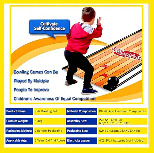 Electronic Bowling Alley Game for Home, 3.5m Indoor Bowling Game with LED Scoreboard, Auto Reset, Lighting and Sound Effects, Bowling