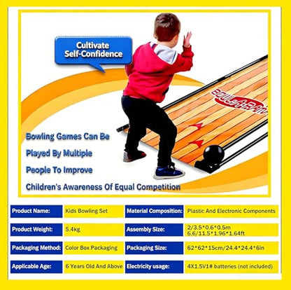 Electronic Bowling Alley Game for Home, 3.5m Indoor Bowling Game with LED Scoreboard, Auto Reset, Lighting and Sound Effects, Bowling