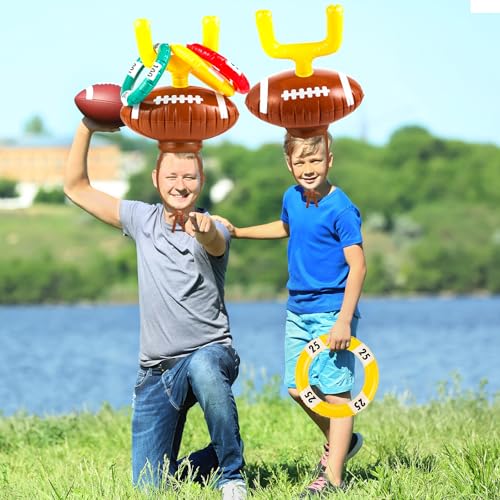 Set Football Goal Post Ring Toss Game Inflatable Ring Toss Game Sport Party Post Rings Sport Football Hat Games for Birthday Family Indoor Outdoor Sports Graduation Party Games Supplies