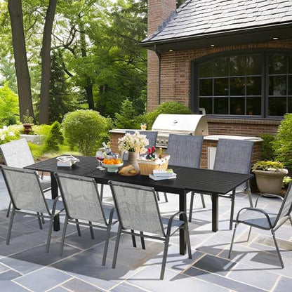 PIZZELLO 9 Pieces Outdoor Dining Set, 106" Aluminum Extendable Patio Dining Table w/ 8Pcs Stackable Textilene Chairs, All Weather Outdoor Table and Chairs Sets for Backyard, Garden, Deck and Poolside - size: 106"Table + 8 Chairs