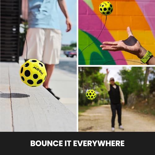 Waboba Bounceback Returning Yellow Moon Ball Hyper Bouncy Balls, Extreme Bounce and Fun, Super High Bouncing Ball for Active Play and Outdoor Games - style: Yellow