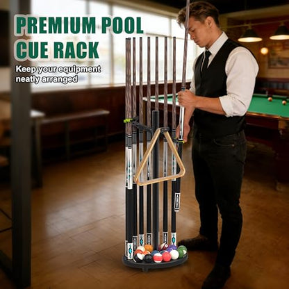 Hikeen Heavy Duty Pool Stick Holder Holds 10 Sticks with Steel Frame,Simple Installation and Storage Organizer Pool Cue Holder,Mental Pool Cue Rack for Game Room, Billiard Club