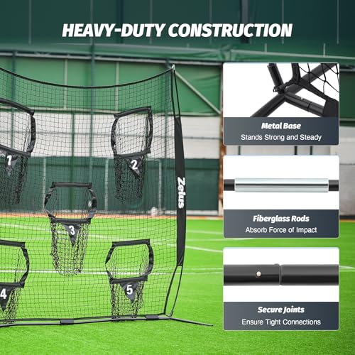 ZELUS Football Throwing Net, Quarterback Training Equipment with 5 Target Pockets, Football Practice Throwing Passing Accuracy Trainer with Carry Bag Ground Stakes for Kids Adults - color: Black, size: 8×8