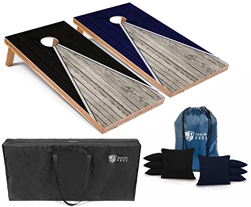 Tailgating Pros Lightweight Pyramid Design Cornhole Board Set w/Bean Bags and Carrying Case - 4'x2' Regulation Cornhole Game - color: Black/Navy