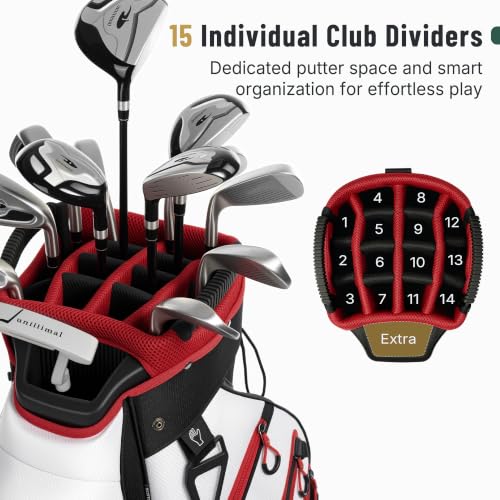 uniHimal Golf Cart Bag, 15 Way Organizer Divider Top with Handles | 15 Separate Compartments,Extra Storage Pockets,Rain Cover,Comfortable carry handles,Tough Abrasion‑Resistant Materials - color: Black-White