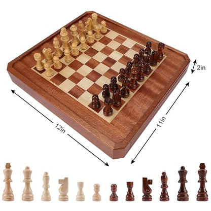 Offelec 2 in 1 Magnetic Chess Set & 72 Marbles Chinese Checkers Board Game Set, 12" Wooden Board Game with Storage Drawer, Portable Travel Board Games for Adults, Kids and Beginners - color: 2 in 1 Magnetic Chess & Chinese Checkers