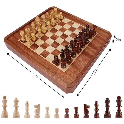 Offelec 2 in 1 Magnetic Chess Set & 72 Marbles Chinese Checkers Board Game Set, 12" Wooden Board Game with Storage Drawer, Portable Travel Board Games for Adults, Kids and Beginners - color: 2 in 1 Magnetic Chess & Chinese Checkers