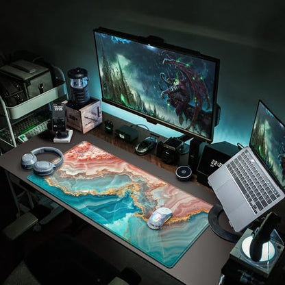 Canjoy Gaming Mouse Pad, 31.5x15.7inch Large Extended Mousepad Big Computer Desk Mat for Keyboard and Mouse Full Desk Mouse Mat with Non-Slip & Rubber Base - color: Pink&Blue Marble