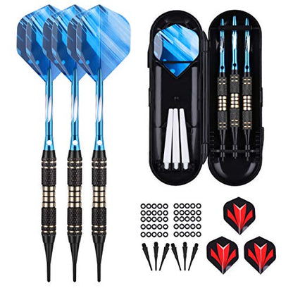 Soft tip Darts Set 18/20 Grams - Professional Darts Plastic Tip with Brass Barrel + Aluminum Shafts + 50 Rubber o-Ring + 6 Flights +50 Soft Tips for Electronic Dartboard - color: 18g-BLUE