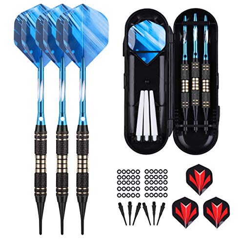 Soft tip Darts Set 18/20 Grams - Professional Darts Plastic Tip with Brass Barrel + Aluminum Shafts + 50 Rubber o-Ring + 6 Flights +50 Soft Tips for Electronic Dartboard - color: 18g-BLUE