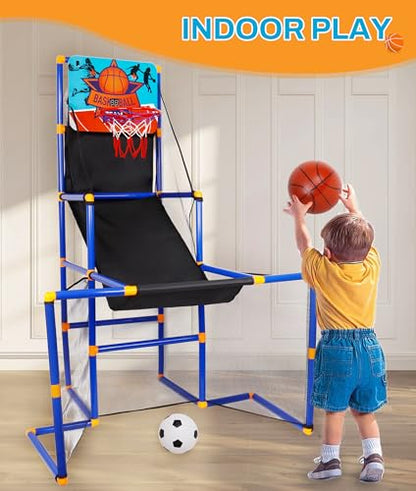 Surpop Kids Basketball Hoop Arcade Game with 4 Balls and Infrared Scoring Indicator, Basketball Football Hockey 3-in-1 - Toy Sports Game for Kids 3+