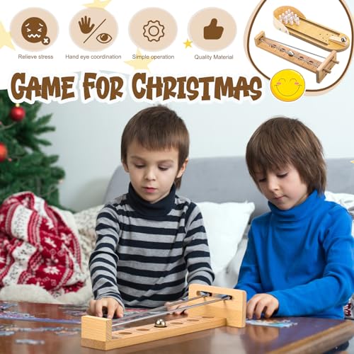 Deekin 2 Set Desktop Shoot the Moon Game Table Top Mini Bowling Game Set Classic Steel Ball Wooden Tabletop Games Wooden Board Mini Arcade Table Games Bowling Set Gag Gifts for Adult Teen Office Desk