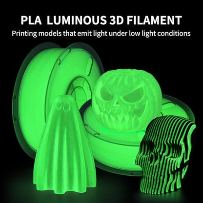RAMBERY Glow in The Dark Green 3D Printer Filament Luminous PLA Filament 1.75mm 3D Printing Filament Fit Most FDM Printers, 1kg(2.2lbs)/Spool - color: C-pla Luminous Green, size: 1kg