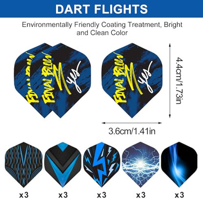 24/18Pcs Dart Flights and Stems Sets Durable Metal Stems, Colourful Dart Flights and Stems Combination, Aluminium 2BA Threaded Dart Fittings (Multi-Size Set) - color: blue