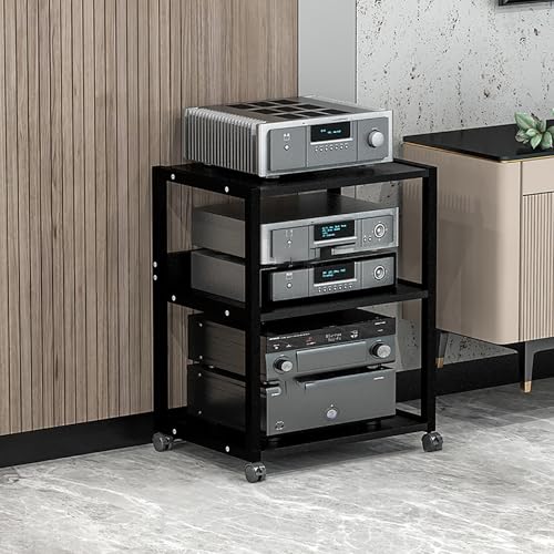 Corner Display Cabinet with Wheels, Media Stand & Audio Rack for Game Consoles, Stereo Storage, AV Tower, Modern Black Design(Black,50.3x40x70cm) - color: Black, size: 19.8"D x 15.7"W x 27.6"H (1 Drawers)