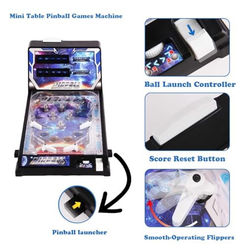 Retro Arcade Pinball Machine Game, Classic Electronic Pinball Toy with Scorer and Sounds, Mini Tabletop Ball Shooting Game for Kids