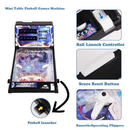Retro Arcade Pinball Machine Game, Classic Electronic Pinball Toy with Scorer and Sounds, Mini Tabletop Ball Shooting Game for Kids