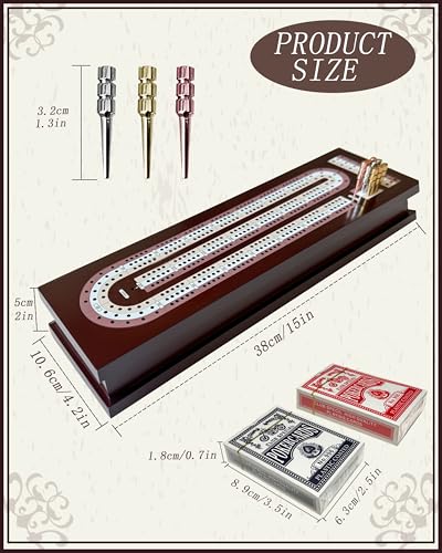 Wooden Cribbage Board Game Set with Cards & Metal Pegs – Foldable 3 Track Cribbage Board with Magnetic Lock, Large Storage Area – Travel Portable Cribbage Game for Adults & Family