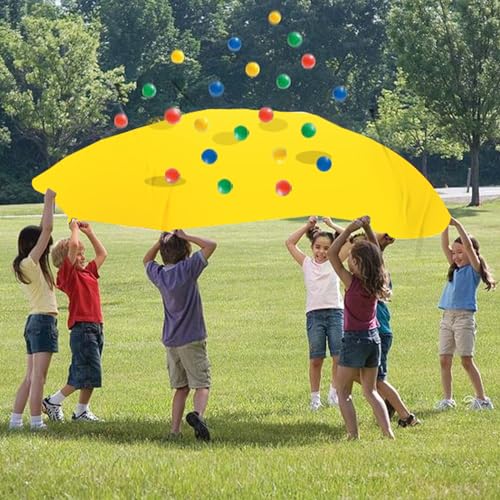 Sonyabecca Yellow Hole Tarp Team Building Games for Work with 8 Pcs Team Building Ball for Teamwork Group Learning Fun - size: 85''Lx57''W