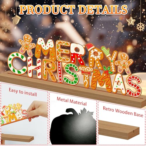Christmas Decorations Merry Christmas Metal Table Sign, Gingerbread Cookie Letters Holiday Tiered Tray Decor Cute Tabletop Centerpiece for Home Mantel Kitchen Shelf Party Gift - style: Merry Christmas