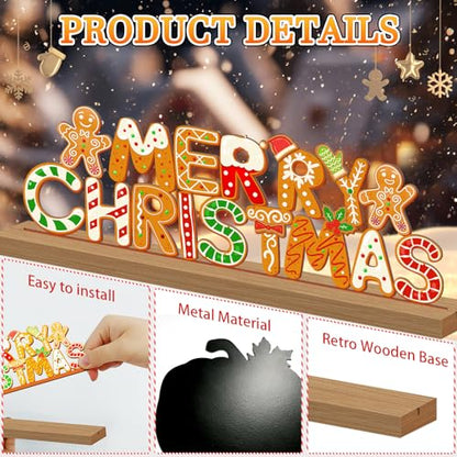 Christmas Decorations Merry Christmas Metal Table Sign, Gingerbread Cookie Letters Holiday Tiered Tray Decor Cute Tabletop Centerpiece for Home Mantel Kitchen Shelf Party Gift - style: Merry Christmas