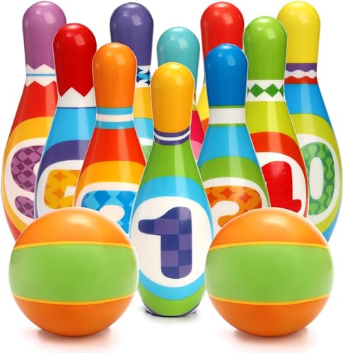 Coloch Kids Bowling Set, Indoor Bowling Game for Kids Educational Toy Game Soft Colorful 10 Foam Pin and 2 Balls Play Game Printed with Numbers for Baby Age 3+, Boys and Girls, Birthday Gift