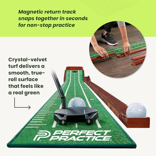 Perfect Practice Putting Mat & Chipping Net, Indoor & Outdoor Putting Green, Chipping Mat for Home & Office, Premium Golf Training Aids for Putting Practice with Realistic Turf, Golf Gifts for Men - style: Small (8')
