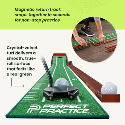 Perfect Practice Putting Mat & Chipping Net, Indoor & Outdoor Putting Green, Chipping Mat for Home & Office, Premium Golf Training Aids for Putting Practice with Realistic Turf, Golf Gifts for Men - style: Small (8')