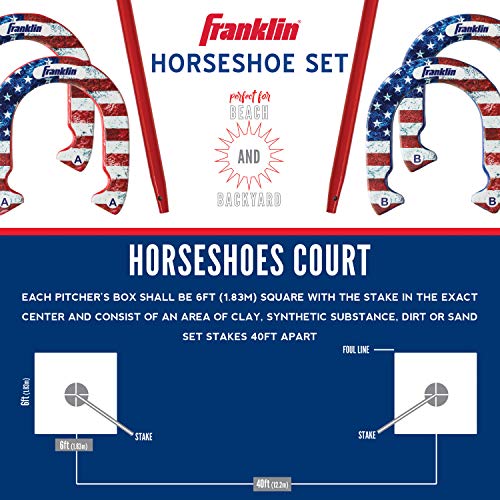 Franklin Sports Horseshoes Sets - Game Sets for Adults + Kids - Includes (4) Horseshoes and (2) Ground Stakes - style: American