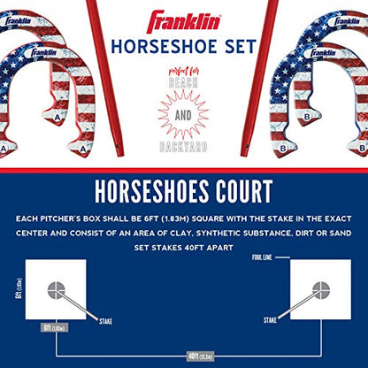 Franklin Sports Horseshoes Sets - Game Sets for Adults + Kids - Includes (4) Horseshoes and (2) Ground Stakes - style: American