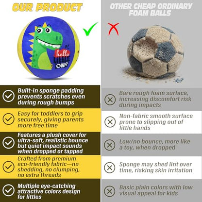 Silent Indoor Foam Soccer Ball Size 3 for Toddler 1-3 Kids 3-5, No Pump Needed, Never Flat, Wrapped with Durable Plush Fabric Small Soft Ball for Baby Little Kids First Gifts