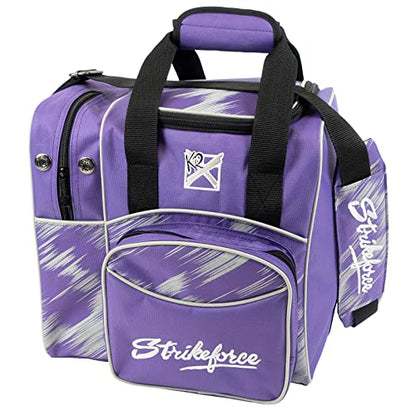 KR Strikeforce Flexx Single Tote Bowling Bag with Side Shoe Compartment, Front Accessory Compartment - color: Purple/Silver