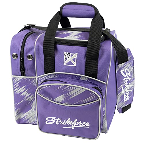 KR Strikeforce Flexx Single Tote Bowling Bag with Side Shoe Compartment, Front Accessory Compartment - color: Purple/Silver