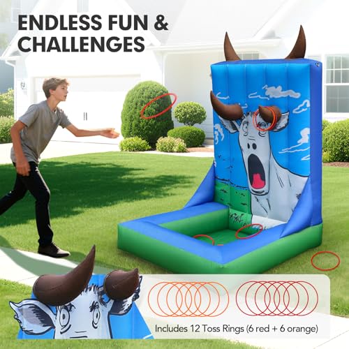 Inflatable Ring Toss Carnival Game – Horns Target Design with Built-in Blower, Portable Toss Challenge Game for Backyard Party, School Carnival & Family Fun Event - style: Ring Toss