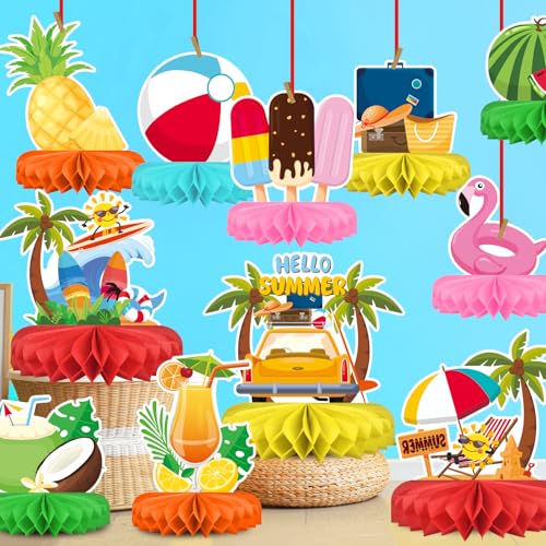 Beach Party Decorations Kit - Beach Themed Honeycomb Centerpieces and Table Decor for Summer & Pool Party Decorations - style: SUMMER