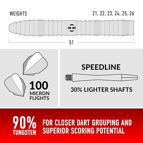 Harrows Sabre 90% Tungsten Steel Tip Darts Set I 21g to 26g All Weights Available I Huge 24pcs Bundle with Spare Shafts, Prime Flights & Travel Case - size: 22 grams