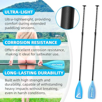 LEDONNE Carbon SUP Paddles 3 Piece Adjustable Stand Up Paddle Board Paddles Lightweight Carbon Fiber Shaft Floating Portable Paddle Oar, Blue