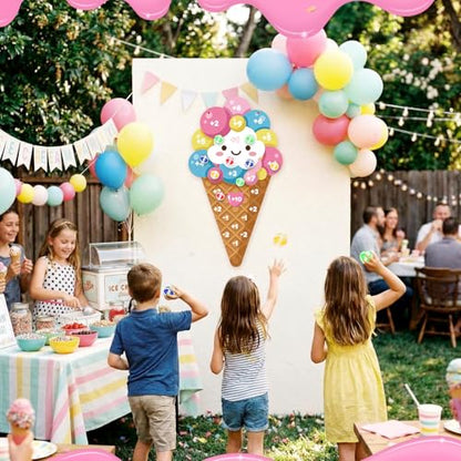 Seenelling Ice Cream Party Game 26 x 14 Ice Cream Dart Board with 12 Sticky Balls Toys Summer Games Two Sweet Birthday Decorations Three Scoops of Fun Birthday Decor Party Favors - size: 26 x 14", style: Ice Cream
