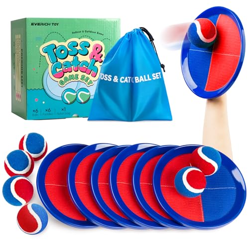 Upgraded Toss and Catch Ball Game Set, Beach Pool Toys Outdoor Games for Kids Toys, Outside Family Lawn Yard Games, for Boys Girls 3 4 5 6 7 8 9 10 11 12 Years Old - color: Blue Red, size: 6 Paddles 6 Balls