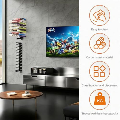 4-Pack Video Game Storage Wall Mount, Video Game Holder, Metal Wall-Mounted Case Holder for DVD/CD, Xbox, PS, Switch, Holds up to 72，Suitable for Offices and Bedrooms